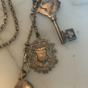 Ornate Sterling vintage 3-CHARM Locket Necklace